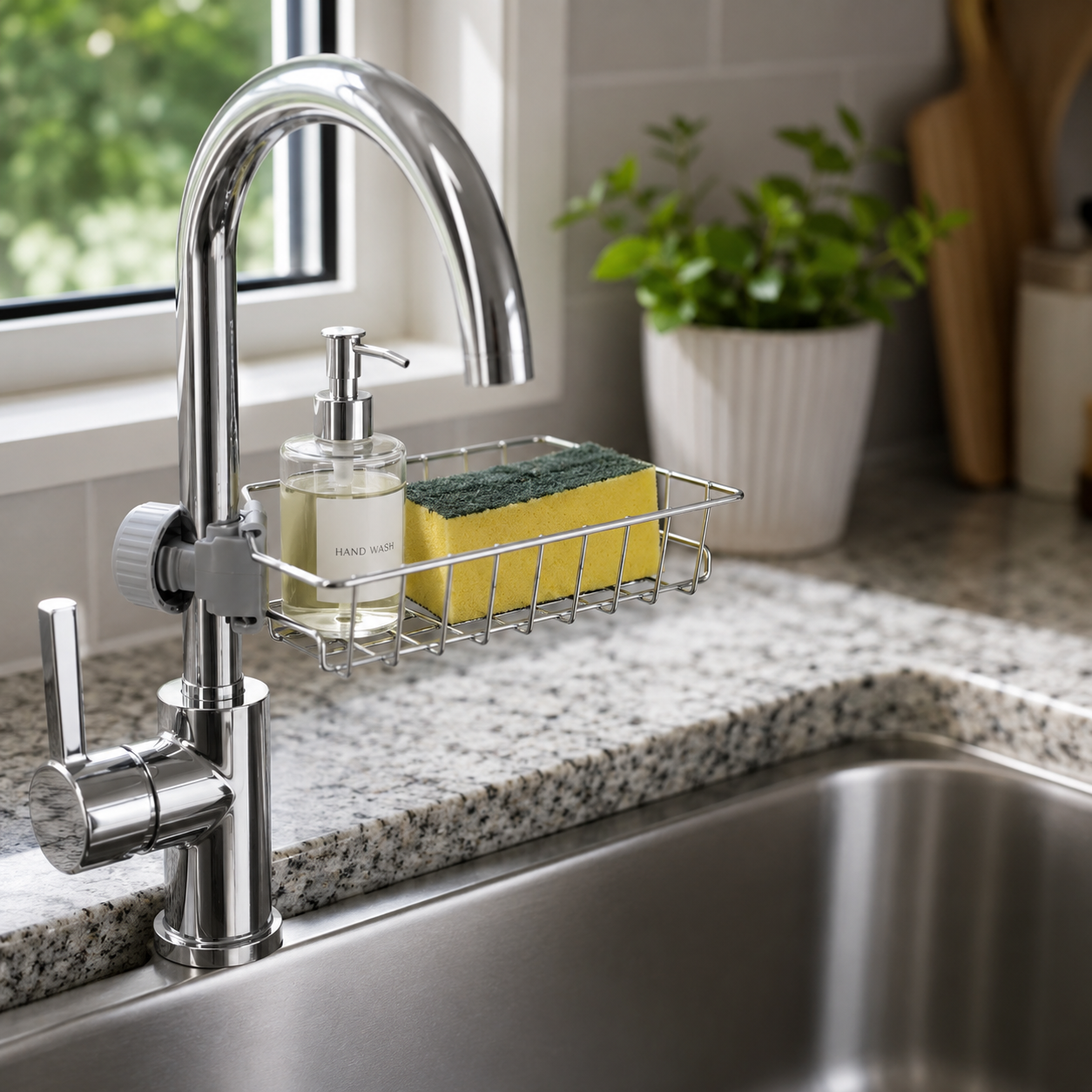 Self-draining tray keeping sponges dry